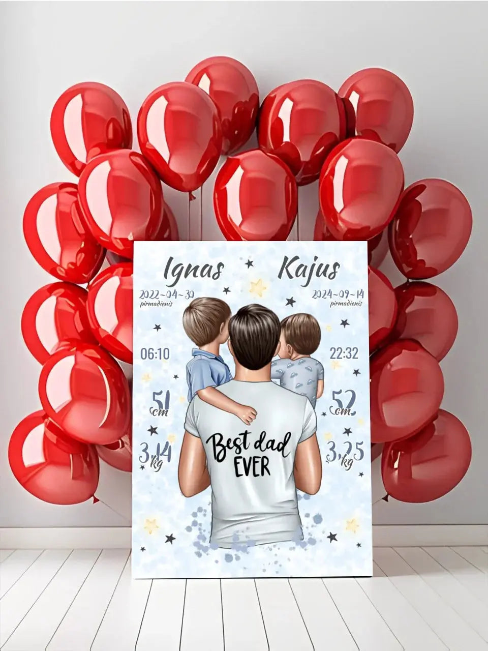 Personalizuota 2 Berniuku Gimimo Metrikų Iliustracija ant drobės  Drobe -  dovanokis.lt