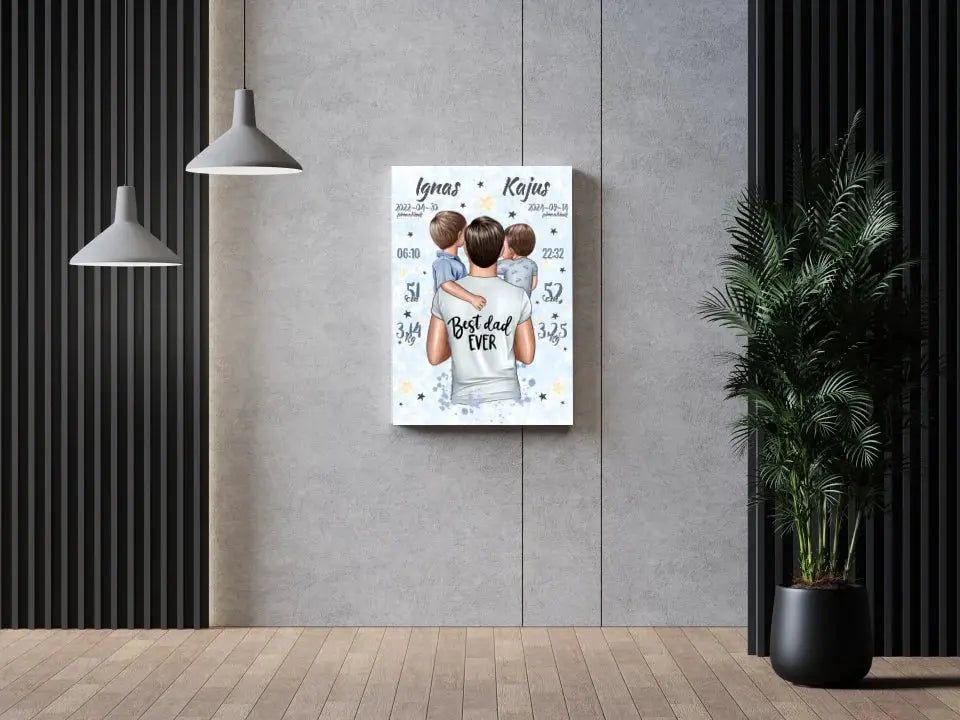 Personalizuota 2 Berniuku Gimimo Metrikų Iliustracija ant drobės  Drobe -  dovanokis.lt