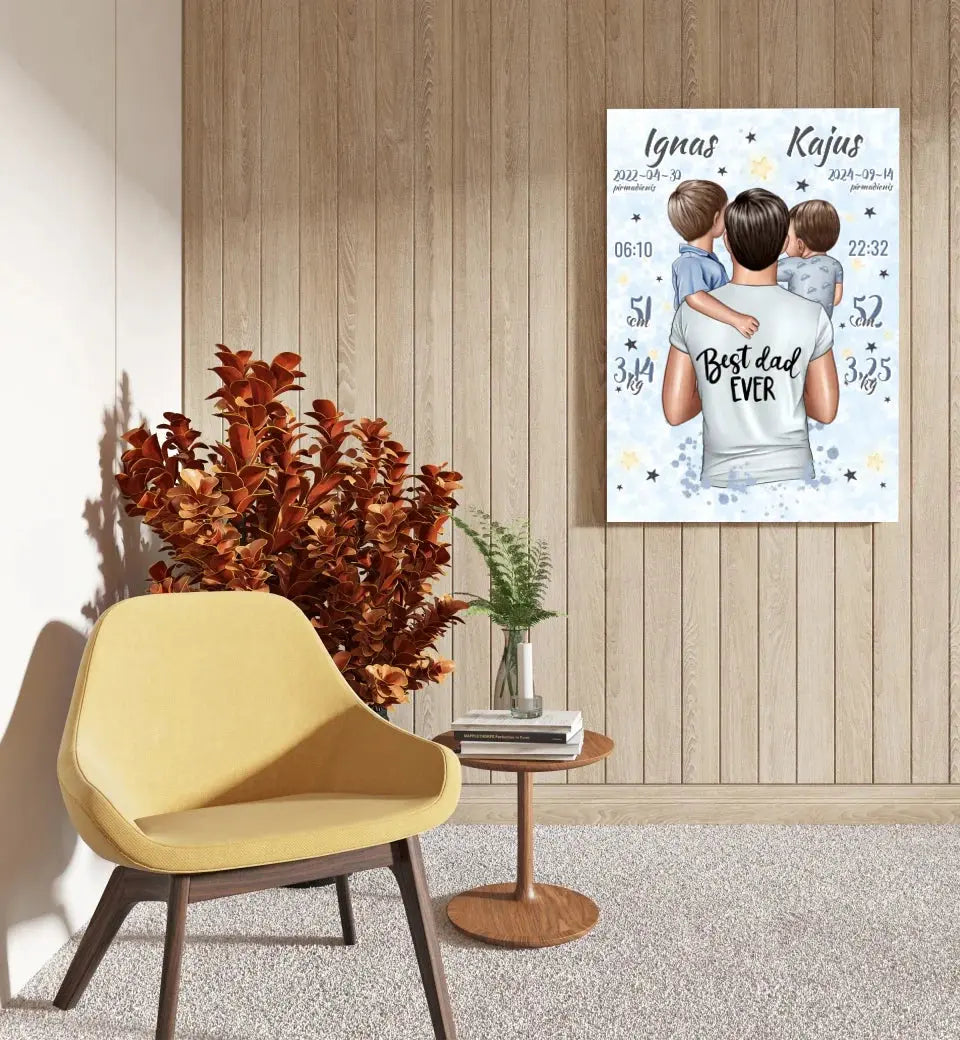 Personalizuota 2 Berniuku Gimimo Metrikų Iliustracija ant drobės  Drobe -  dovanokis.lt