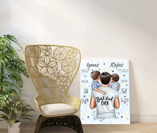 Personalizuota 2 Berniuku Gimimo Metrikų Iliustracija ant drobės  Drobe -  dovanokis.lt