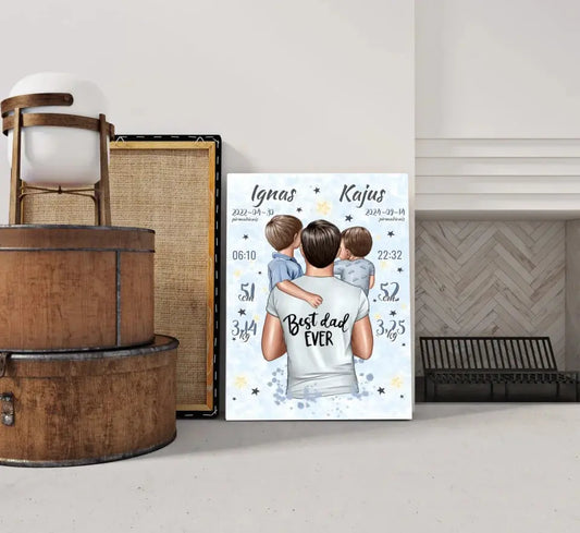 Personalizuota 2 Berniuku Gimimo Metrikų Iliustracija ant drobės  Drobe -  dovanokis.lt