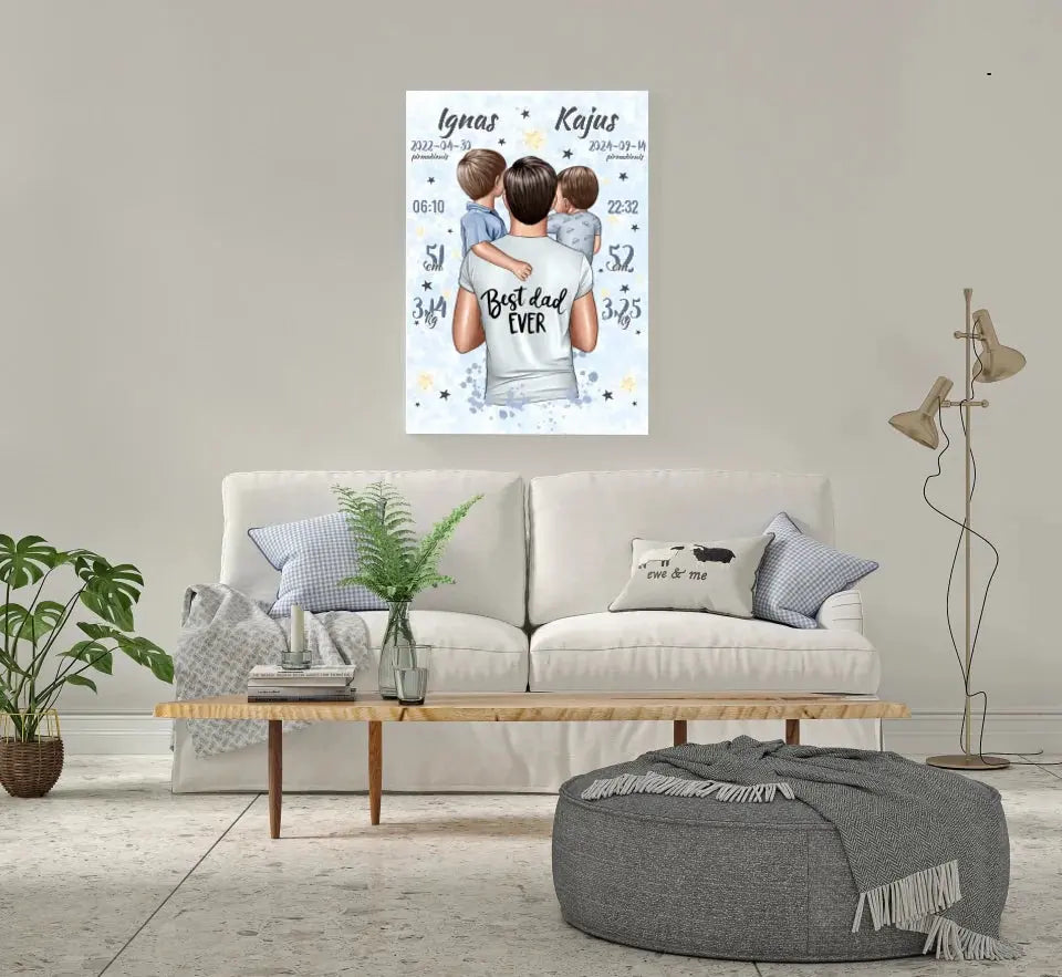 Personalizuota 2 Berniuku Gimimo Metrikų Iliustracija ant drobės  Drobe -  dovanokis.lt