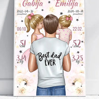 Personalizuota 2 Mergaičiu Gimimo Metrikų Iliustracija, plakatas su rėmeliu  Customizer -  dovanokis.lt