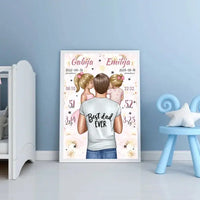 Personalizuota 2 Mergaičiu Gimimo Metrikų Iliustracija, plakatas su rėmeliu  Customizer -  dovanokis.lt