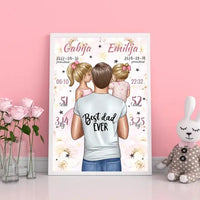 Personalizuota 2 Mergaičiu Gimimo Metrikų Iliustracija, plakatas su rėmeliu  Customizer -  dovanokis.lt