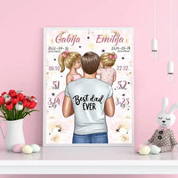 Personalizuota 2 Mergaičiu Gimimo Metrikų Iliustracija, plakatas su rėmeliu  Customizer -  dovanokis.lt