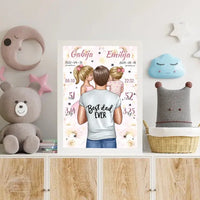 Personalizuota 2 Mergaičiu Gimimo Metrikų Iliustracija, plakatas su rėmeliu  Customizer -  dovanokis.lt