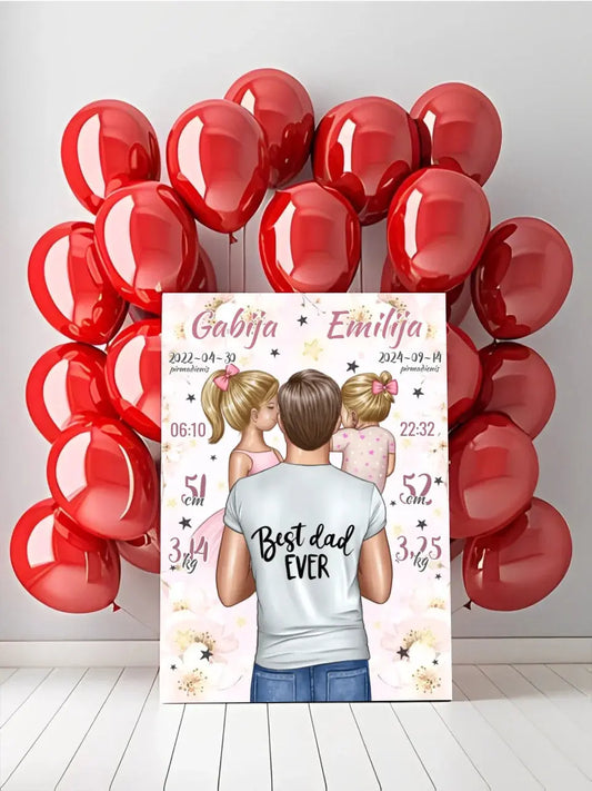 Personalizuota 2 Mergaičiu Gimimo Metrikų Iliustracija ant drobės  Drobe -  dovanokis.lt