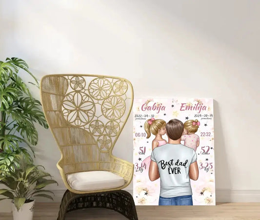 Personalizuota 2 Mergaičiu Gimimo Metrikų Iliustracija ant drobės  Drobe -  dovanokis.lt