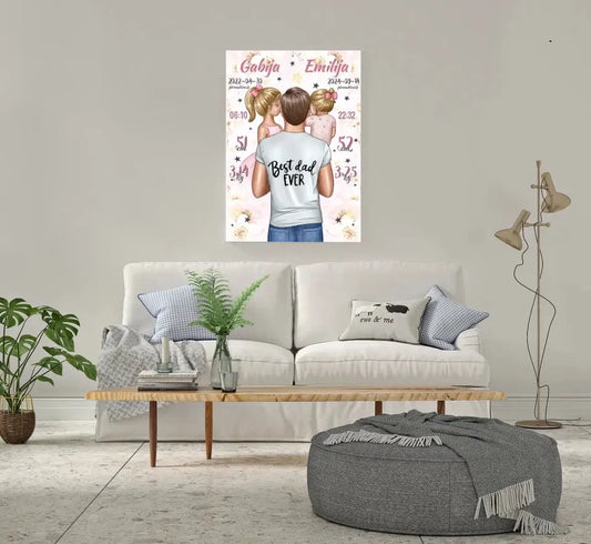 Personalizuota 2 Mergaičiu Gimimo Metrikų Iliustracija ant drobės  Drobe -  dovanokis.lt