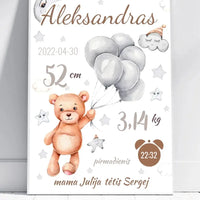 Personalizuota Vaiko Gimimo Metrikų Iliustracija, plakatas su rėmeliu  Customizer -  dovanokis.lt