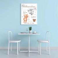 Personalizuota Vaiko Gimimo Metrikų Iliustracija, plakatas su rėmeliu  Customizer -  dovanokis.lt