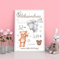 Personalizuota Vaiko Gimimo Metrikų Iliustracija, plakatas su rėmeliu  Customizer -  dovanokis.lt