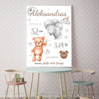 Personalizuota Vaiko Gimimo Metrikų Iliustracija, plakatas su rėmeliu  Customizer -  dovanokis.lt