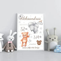 Personalizuota Vaiko Gimimo Metrikų Iliustracija, plakatas su rėmeliu  Customizer -  dovanokis.lt