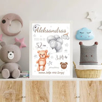 Personalizuota Vaiko Gimimo Metrikų Iliustracija, plakatas su rėmeliu  Customizer -  dovanokis.lt