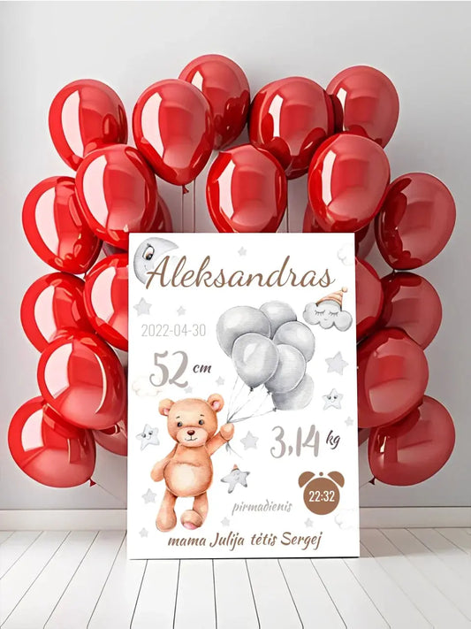 Personalizuota Vaiko Gimimo Metrikų Iliustracija ant drobės  Drobe -  dovanokis.lt