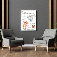 Personalizuota Vaiko Gimimo Metrikų Iliustracija ant drobės  Drobe -  dovanokis.lt