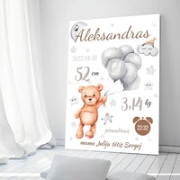 Personalizuota Vaiko Gimimo Metrikų Iliustracija ant drobės  Drobe -  dovanokis.lt