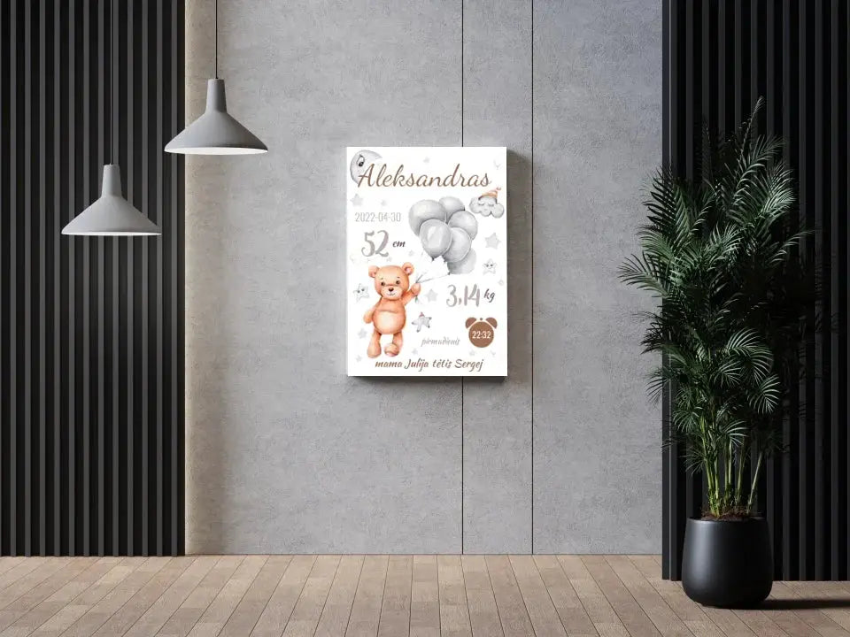 Personalizuota Vaiko Gimimo Metrikų Iliustracija ant drobės  Drobe -  dovanokis.lt