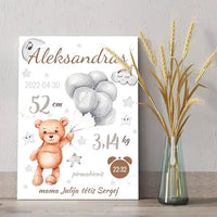 Personalizuota Vaiko Gimimo Metrikų Iliustracija ant drobės  Drobe -  dovanokis.lt