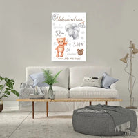 Personalizuota Vaiko Gimimo Metrikų Iliustracija ant drobės  Drobe -  dovanokis.lt