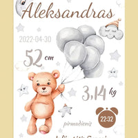 Personalizuota Vaiko Gimimo Metrikų Iliustracija ant drobės  Drobe -  dovanokis.lt