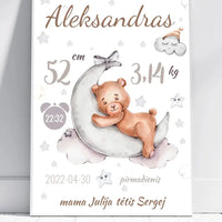 Personalizuota Vaiko Gimimo Metrikų Iliustracija, plakatas su rėmeliu  Customizer -  dovanokis.lt