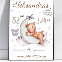 Personalizuota Vaiko Gimimo Metrikų Iliustracija, plakatas su rėmeliu  Customizer -  dovanokis.lt