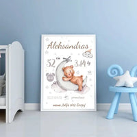 Personalizuota Vaiko Gimimo Metrikų Iliustracija, plakatas su rėmeliu  Customizer -  dovanokis.lt