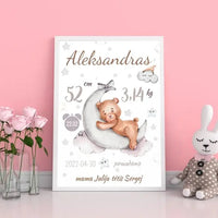 Personalizuota Vaiko Gimimo Metrikų Iliustracija, plakatas su rėmeliu  Customizer -  dovanokis.lt