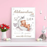 Personalizuota Vaiko Gimimo Metrikų Iliustracija, plakatas su rėmeliu  Customizer -  dovanokis.lt