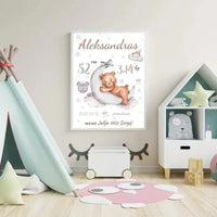 Personalizuota Vaiko Gimimo Metrikų Iliustracija, plakatas su rėmeliu  Customizer -  dovanokis.lt