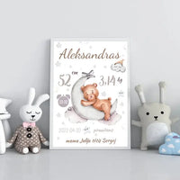 Personalizuota Vaiko Gimimo Metrikų Iliustracija, plakatas su rėmeliu  Customizer -  dovanokis.lt