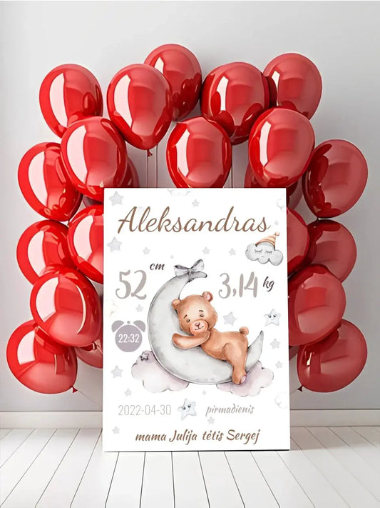 Personalizuota Vaiko Gimimo Metrikų Iliustracija ant drobės  Drobe -  dovanokis.lt