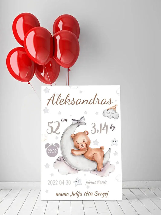 Personalizuota Vaiko Gimimo Metrikų Iliustracija ant drobės  Drobe -  dovanokis.lt