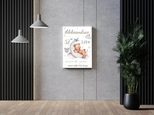 Personalizuota Vaiko Gimimo Metrikų Iliustracija ant drobės  Drobe -  dovanokis.lt