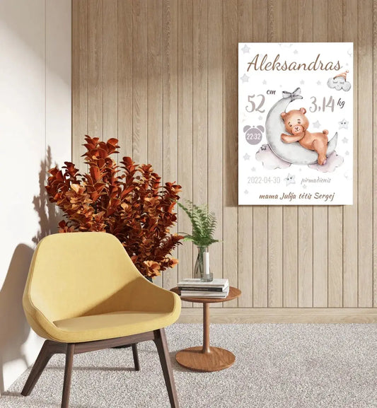 Personalizuota Vaiko Gimimo Metrikų Iliustracija ant drobės  Drobe -  dovanokis.lt