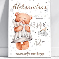 Personalizuota Vaiko Gimimo Metrikų Iliustracija, plakatas su rėmeliu  Customizer -  dovanokis.lt