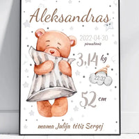 Personalizuota Vaiko Gimimo Metrikų Iliustracija, plakatas su rėmeliu  Customizer -  dovanokis.lt