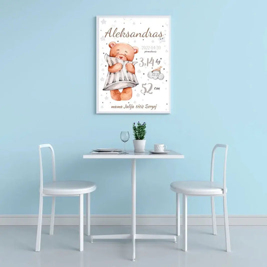 Personalizuota Vaiko Gimimo Metrikų Iliustracija, plakatas su rėmeliu  Customizer -  dovanokis.lt