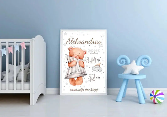 Personalizuota Vaiko Gimimo Metrikų Iliustracija, plakatas su rėmeliu  Customizer -  dovanokis.lt