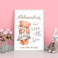 Personalizuota Vaiko Gimimo Metrikų Iliustracija, plakatas su rėmeliu  Customizer -  dovanokis.lt