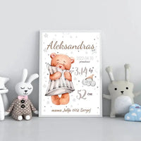 Personalizuota Vaiko Gimimo Metrikų Iliustracija, plakatas su rėmeliu  Customizer -  dovanokis.lt