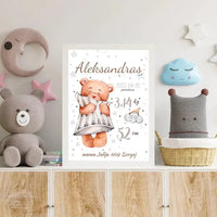 Personalizuota Vaiko Gimimo Metrikų Iliustracija, plakatas su rėmeliu  Customizer -  dovanokis.lt