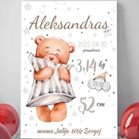 Personalizuota Vaiko Gimimo Metrikų Iliustracija ant drobės  Drobe -  dovanokis.lt