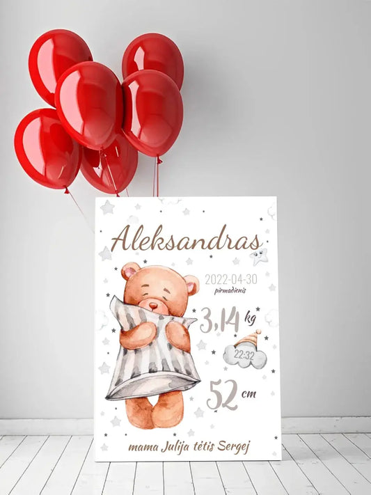 Personalizuota Vaiko Gimimo Metrikų Iliustracija ant drobės  Drobe -  dovanokis.lt