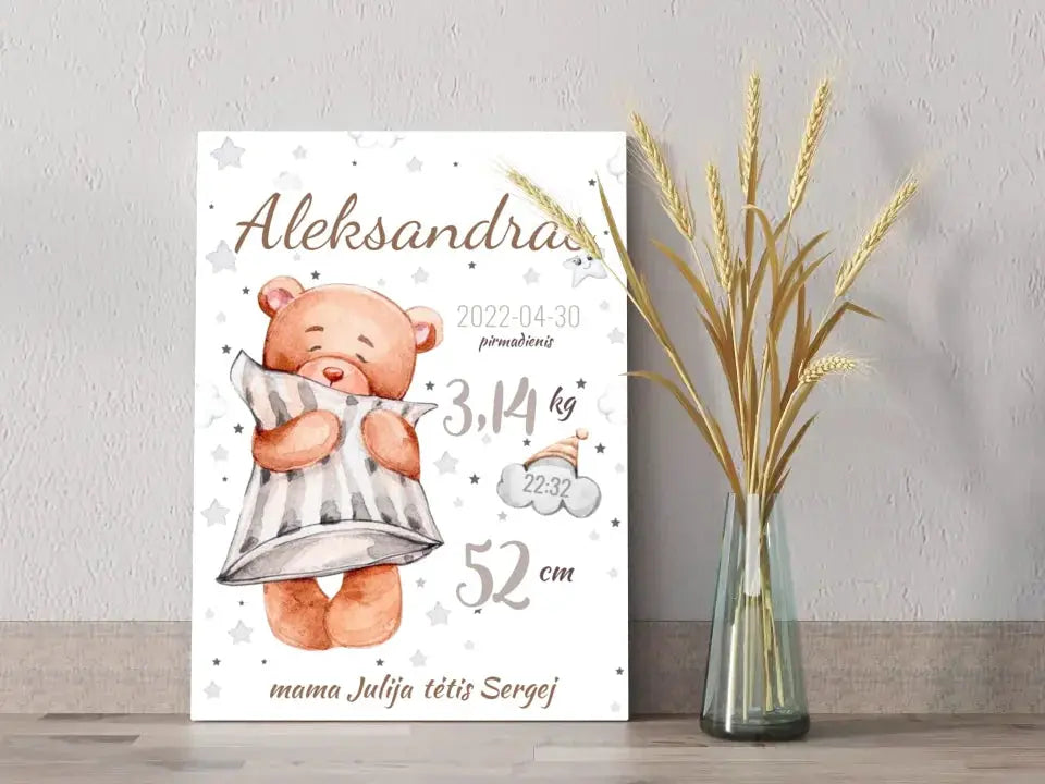 Personalizuota Vaiko Gimimo Metrikų Iliustracija ant drobės  Drobe -  dovanokis.lt