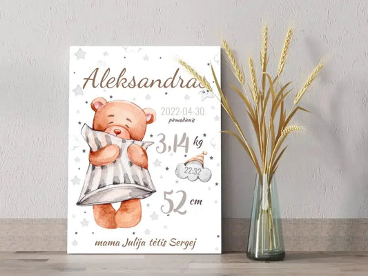 Personalizuota Vaiko Gimimo Metrikų Iliustracija ant drobės  Drobe -  dovanokis.lt