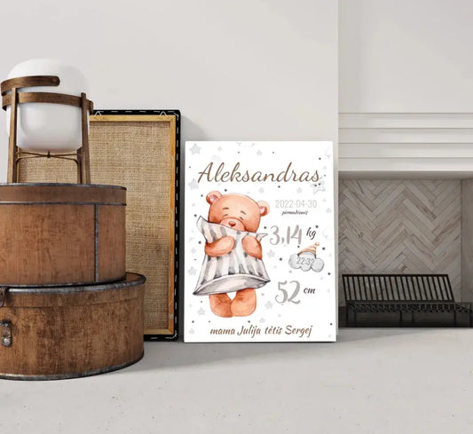 Personalizuota Vaiko Gimimo Metrikų Iliustracija ant drobės  Drobe -  dovanokis.lt
